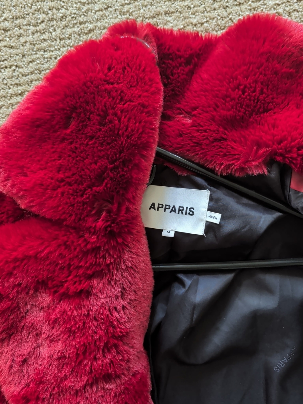 Apparis Crimson Faux Fur Collar Puffer